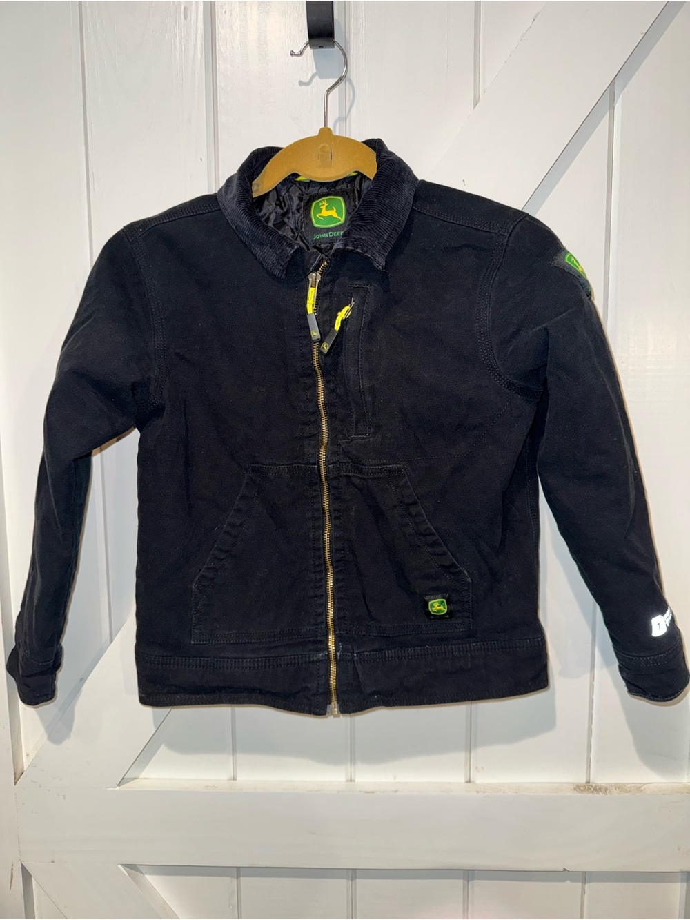 John Deere Youth Jacket Size Medium 8 Black Canvas Zip Up Coat